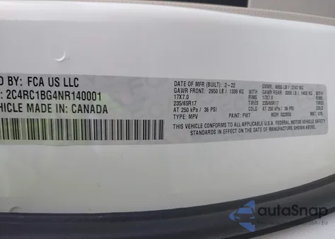 2022 Chrysler Pacifica Touring L z USA, uszkodzony, nr VIN 2C4RC1BG4NR140001